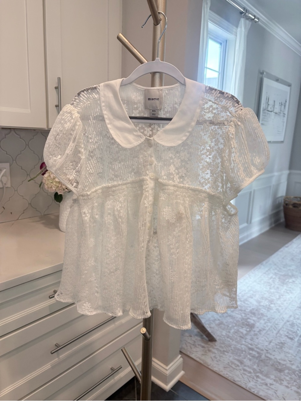 Maeve Short Sleeve Sheer Lace Babydoll Blouse